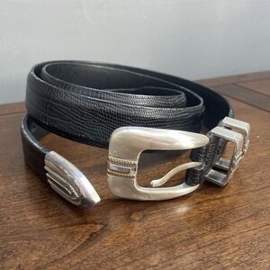 Remo Tulliani Italian Black Calfskin Western Leather Belt Sz 40 USA Silver Rock